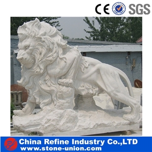 White Marble Lion Statue , Standing Lion Statue , Life Size Chinese Animal Statue