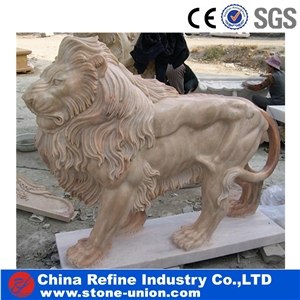 White Marble Lion Statue , Standing Lion Statue , Life Size Chinese Animal Statue