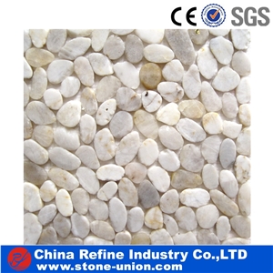 White Sliced Pebble Tile for Landscaping and Paving,Flat Pebble,Machine Customized Pebble Stone