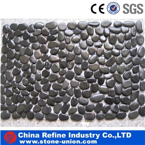 Yellow Flat Polished Pebble Tile on Mesh,Natural Pebble Mosaic Tiles,Different Sizes Polished Pebble River Stone for Decoration in Landscaping ,Garden