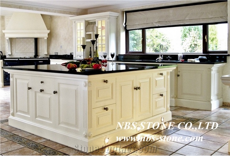 Black Granite Countertops and White Cabinets, Kitchen Tops, Countertops
