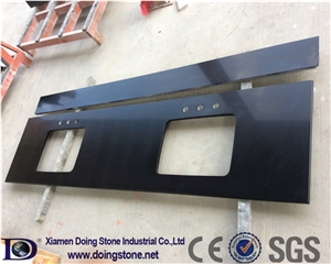 Pure Black Quartz Stone Countertop,Grain Quartz Stone Kitchen Worktop,2+2cm Custom Countertop,2cm Polished Countertop for Kitchen002