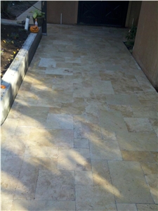 Walnut Travertine French Pattern Pavers Tumbled. 1-1/4" Thick