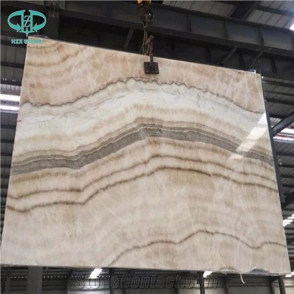 Beige Onyx Big Slab, Wooden White Ice Onyx Slab
