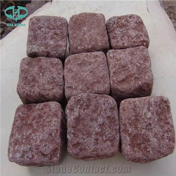 Porphyry Red, Dayang Red, Putian Red Granite, Chinese Dark Red Granite, G666 Ocean Red Granite Tumbled Cobble Stone, Pavers