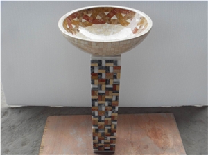 Beige Solid Surface Marble Basin Crema Marfil Mosaic Basin for Wash Basin