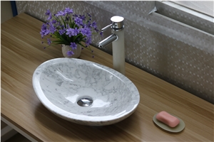 Carrara White Oval Basin Bianco Carrara Marble Round Basin for Bathroom