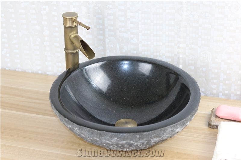 Granite Stone Solid Surface Sink Absolute Black Round Sink for Bathroom