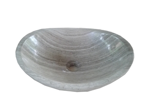 Grey Marble Vessel Sink Grey Wood Marble Oval Basin for Wash Bowl