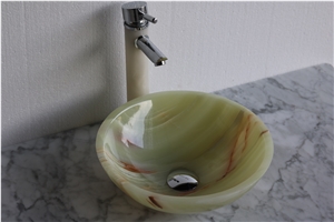 Manmad Onyx Stone Basin Green Onyx Round Basin for Bathroom Basin