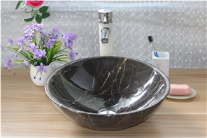 Manmade Brown Marble Stone Basin Marble Marron Emperador Round Sink for Bathroom Sink