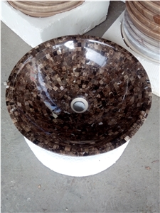 Marble Solid Surface Basin Dark Emperador Mosaic Basin For Wash Basin