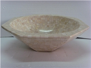 Marble Solid Surface Basin Dark Emperador Mosaic Basin For Wash Basin