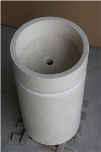 Marble Solid Surface Mosaic Basin Crema Marfil Pedestal Mosaic Basin for Bathroom