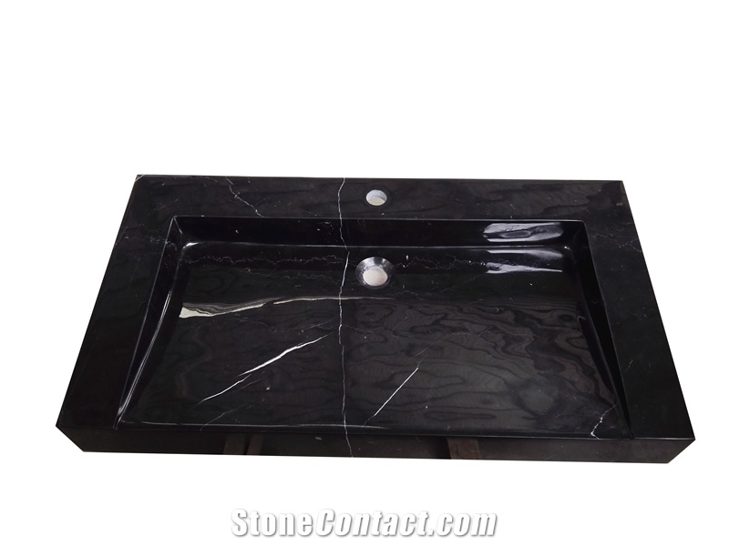 Nero Marquina Vessel Sink Black Marble Rectangle Sink for Bathroom