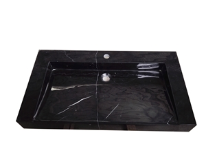Nero Marquina Vessel Sink Black Marble Rectangle Sink for Bathroom