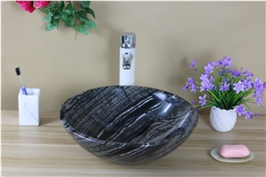 Nero Marquina Vessel Sink Black Marble Rectangle Sink for Bathroom