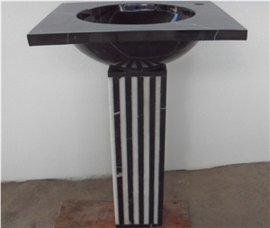 Solid Surface Black Marble Basin Pedestal Basin for Bathroom Basins