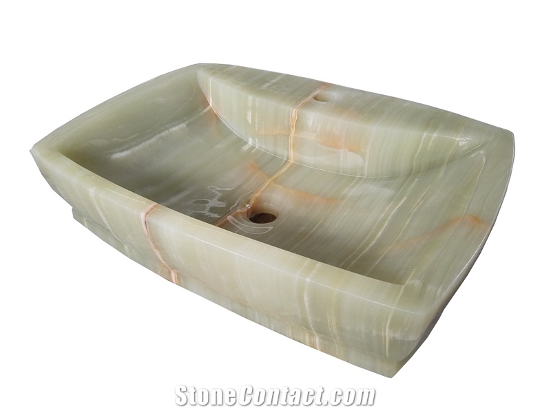 Solid Surface Vessel Sink Light Green Onyx Farm Sink for Bathroom