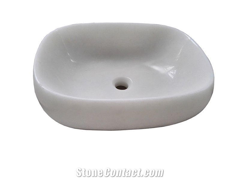 White Marble Rectangle Sink White Jade Marble Solid Surface Sink for Bathroom