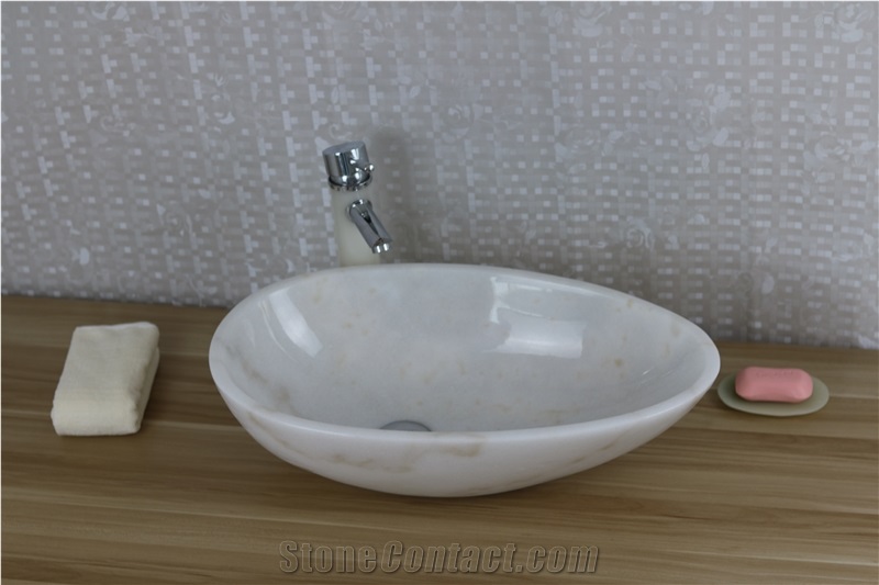 White Marble Rectangle Sink White Jade Marble Solid Surface Sink for Bathroom