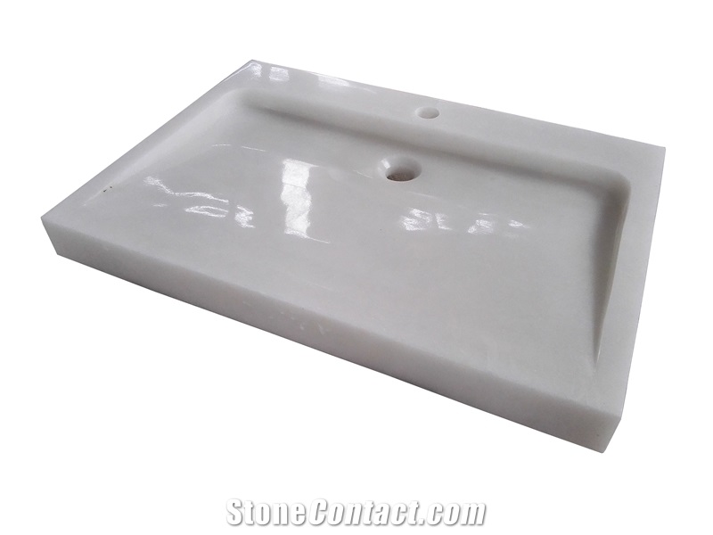 White Marble Rectangle Sink White Jade Marble Solid Surface Sink for Bathroom