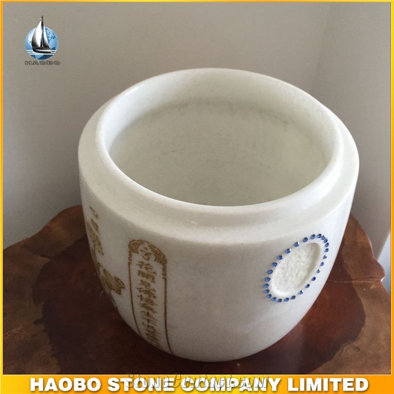 Haobo Stone White Marble Cremation Urns for Buddhists