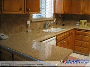 China Golden Yellow Granite Countertops, Cheap Granite Kitchen Countertop, G682 Desert Gold Kitchen Island Tops, Giallo Fantasia Kitchen Worktops