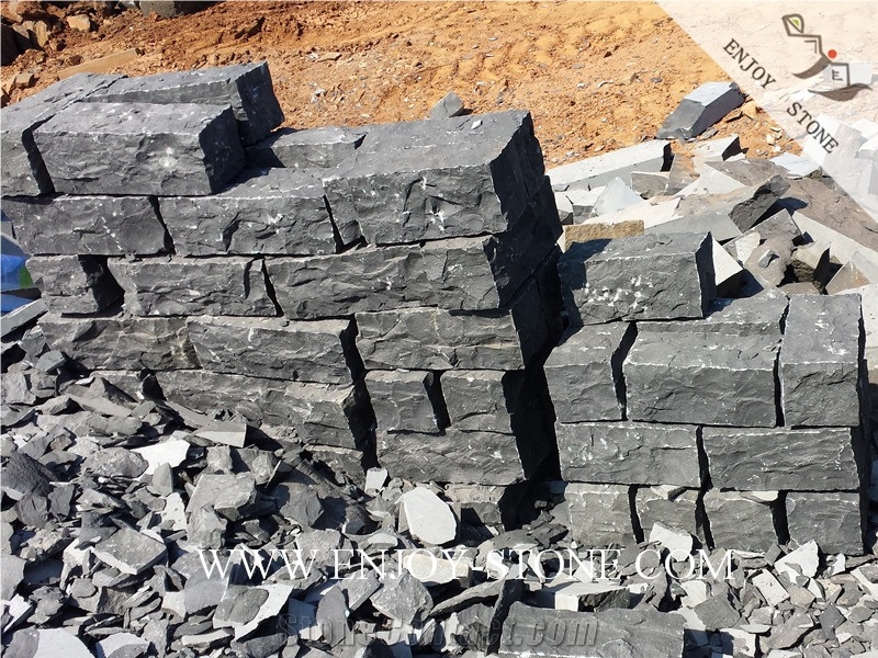 All Sides Natural Split Zhangpu Black, Black Basalt,Zp Black , Six Sides Natural Split Palisades