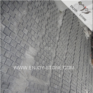 Brick Type Meshed G684 Black Flamed Granite Pavers, Raven Black Granite Paver on Mesh, Black Stone Cobblestone,Paving Stone for Driveway,Walkway Paving,Cobbles with the Mesh