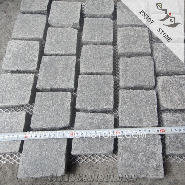 Brick Type Meshed G684 Black Flamed Granite Pavers, Raven Black Granite Paver on Mesh, Black Stone Cobblestone,Paving Stone for Driveway,Walkway Paving,Cobbles with the Mesh