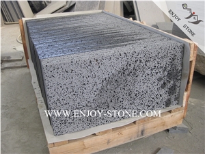 China Grey Volcanic Lava Stone,Machine Cut/Sawn Cut Hainan Big Holes Basalto Tiles&Slabs for Wall Covering, French Pattern