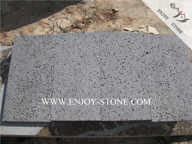China Grey Volcanic Lava Stone,Machine Cut/Sawn Cut Hainan Big Holes Basalto Tiles&Slabs for Wall Covering, French Pattern