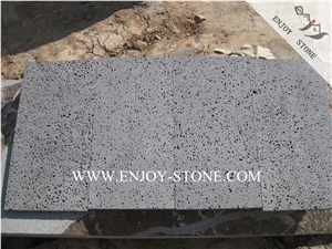 China Grey Volcanic Lava Stone,Machine Cut/Sawn Cut Hainan Big Holes Basalto Tiles&Slabs for Wall Covering, French Pattern