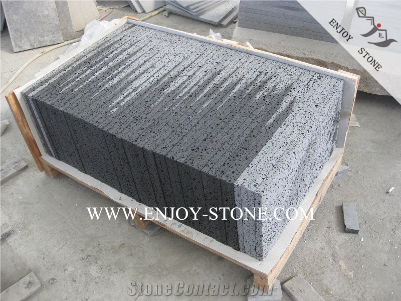 China Grey Volcanic Lava Stone,Machine Cut/Sawn Cut Hainan Big Holes Basalto Tiles&Slabs for Wall Covering, French Pattern