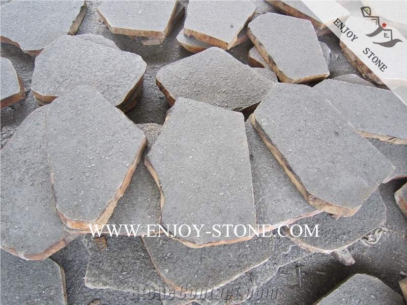 China Zhangpu Random Flagstone, Flamed Black Basalto Patio Pavers, Irregular Driveway/Walkway Pavers