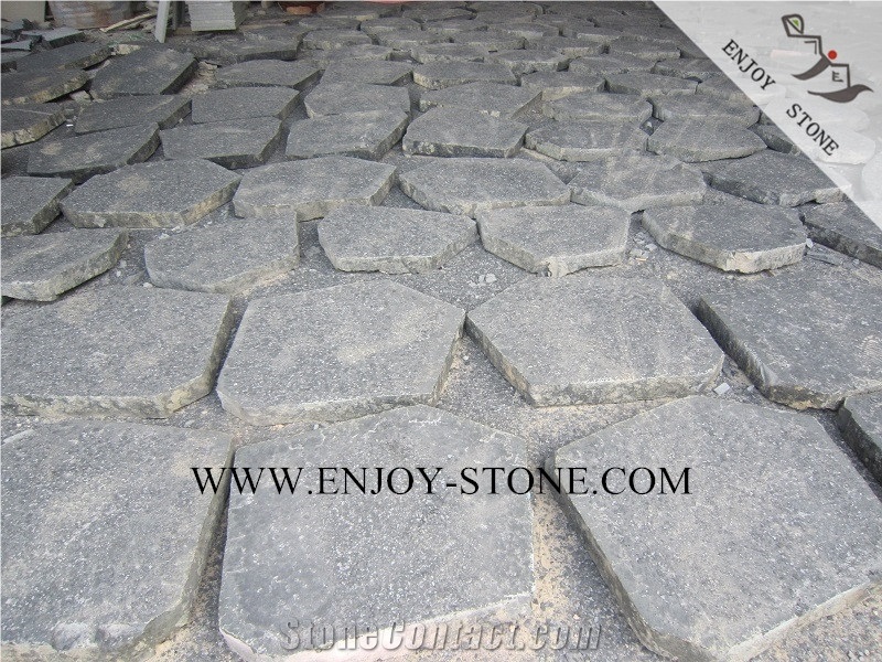 China Zhangpu Random Flagstone, Flamed Black Basalto Patio Pavers, Irregular Driveway/Walkway Pavers