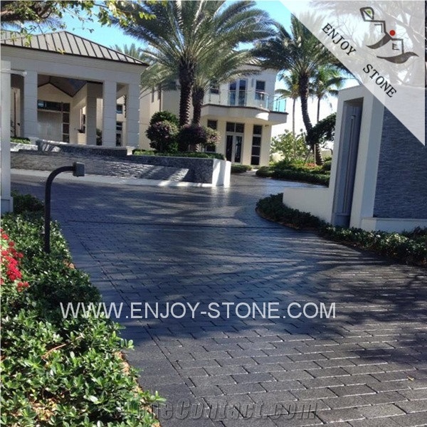 Flamed and Tumbled Finish China G684 Black Granite Walkway Paving,Exterior Building Stone,Driving Terrace Pavers and Flooring Paving
