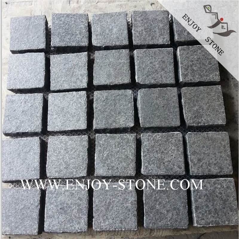Flamed Cobble G684 Fuding Black, Black Basalt, Black Pearl Basalt, Black Basalt, Flamed Tile/Cut to Size,Flamed Slabs/Cobble/Cube Stone/Flooring/Walling/Pavers/Cobblestone with Mesh