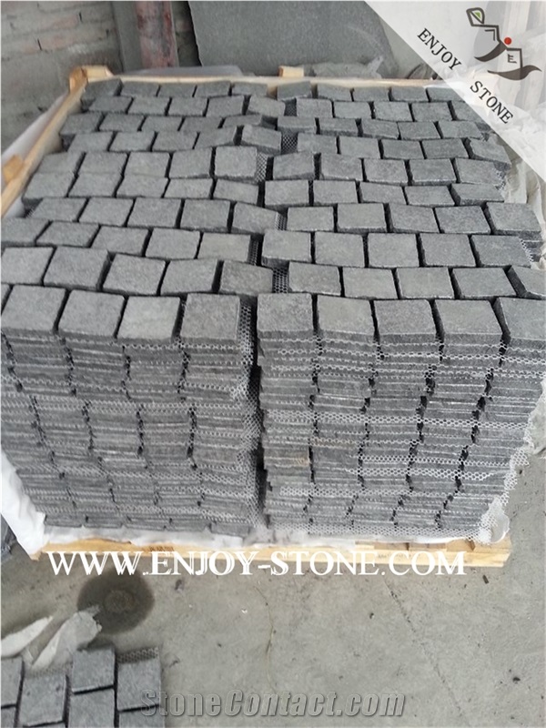 Flamed Cobble G684 Fuding Black, Black Basalt, Black Pearl Basalt, Black Basalt, Flamed Tile/Cut to Size,Flamed Slabs/Cobble/Cube Stone/Flooring/Walling/Pavers/Cobblestone with Mesh