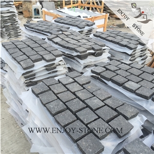 Flamed Cube/Cobble Stone with Mesh Zhangpu Black, Black Basalt,Zp Black ,All Sides Natural Split Cube/Cobble/Flooring/Walling/Pavers