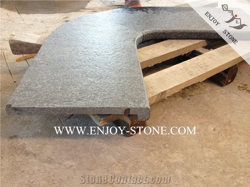 Flamed Finish Rebated Bullnose Edging Pool Coping Tiles,Black Pearl Basalt Pool Terraces,Curved Pool Pavers,Basalt Swimming Pool Coping