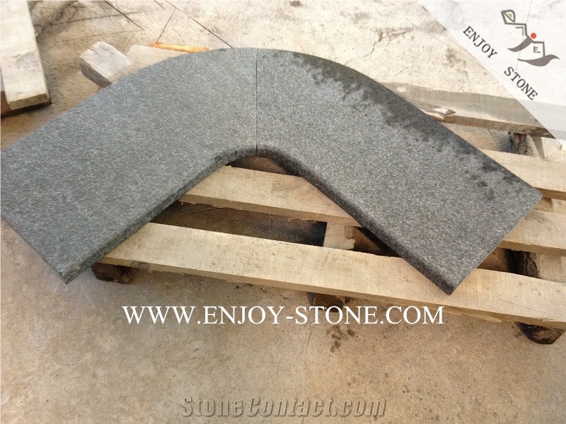 Flamed Finish Rebated Bullnose Edging Pool Coping Tiles,Black Pearl Basalt Pool Terraces,Curved Pool Pavers,Basalt Swimming Pool Coping