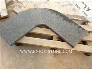 Flamed Finish Rebated Bullnose Edging Pool Coping Tiles,Black Pearl Basalt Pool Terraces,Curved Pool Pavers,Basalt Swimming Pool Coping