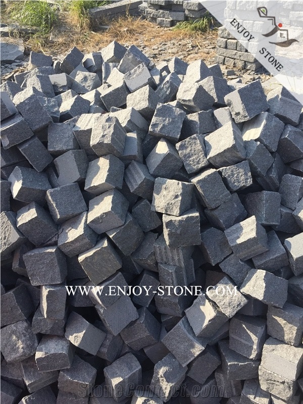 G654 Padang Dark Grey Cube Stone,Sesame Grey Cobblestone, All Natural Split Driveway/Walkway Paving,Garden Stepping Pavement