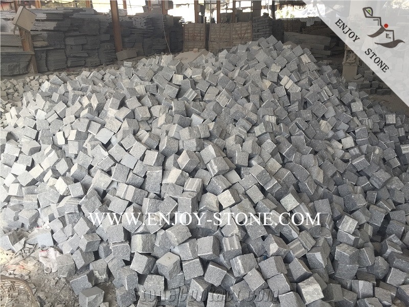 G654 Padang Dark Grey Cube Stone,Sesame Grey Cobblestone, All Natural Split Driveway/Walkway Paving,Garden Stepping Pavement
