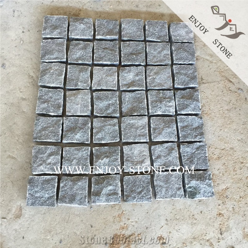 G654 Padang Dark Grey Cube Stone,Sesame Grey Cobblestone, All Natural Split Driveway/Walkway Paving,Garden Stepping Pavement