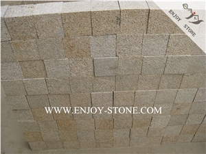 G682 Yellow Rusty Granite Cobble Stone,China Yellow Granite Cube,Paving Sets,Bush Hammered Surface,Other Sides Sawn Cut