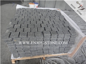 G684 Black Basalt Flamed+Natural Split Cobble Stone on Mesh,Meshed Walkway Pavers,Driveway Paving Stone for Exterior Pattern