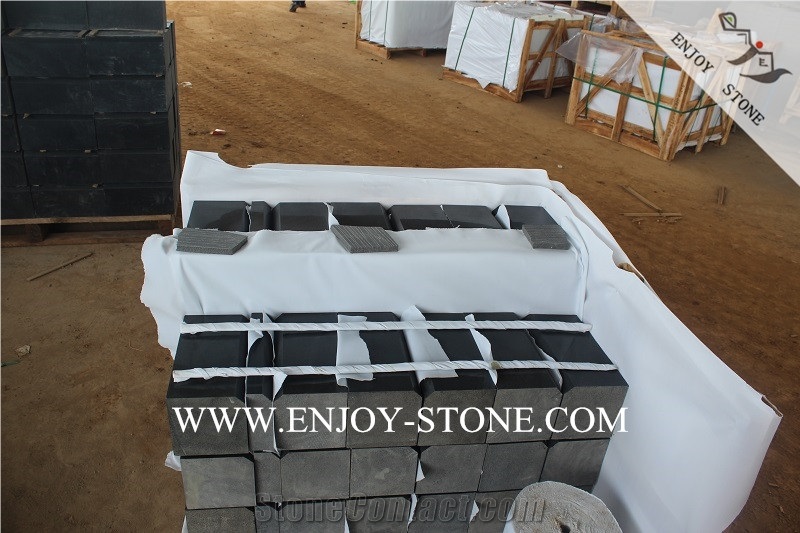 Hainan Black Basalt Kerbstone,Honed and One Long Side Beveled Road Side Stone,China Black Basalto Curbstone